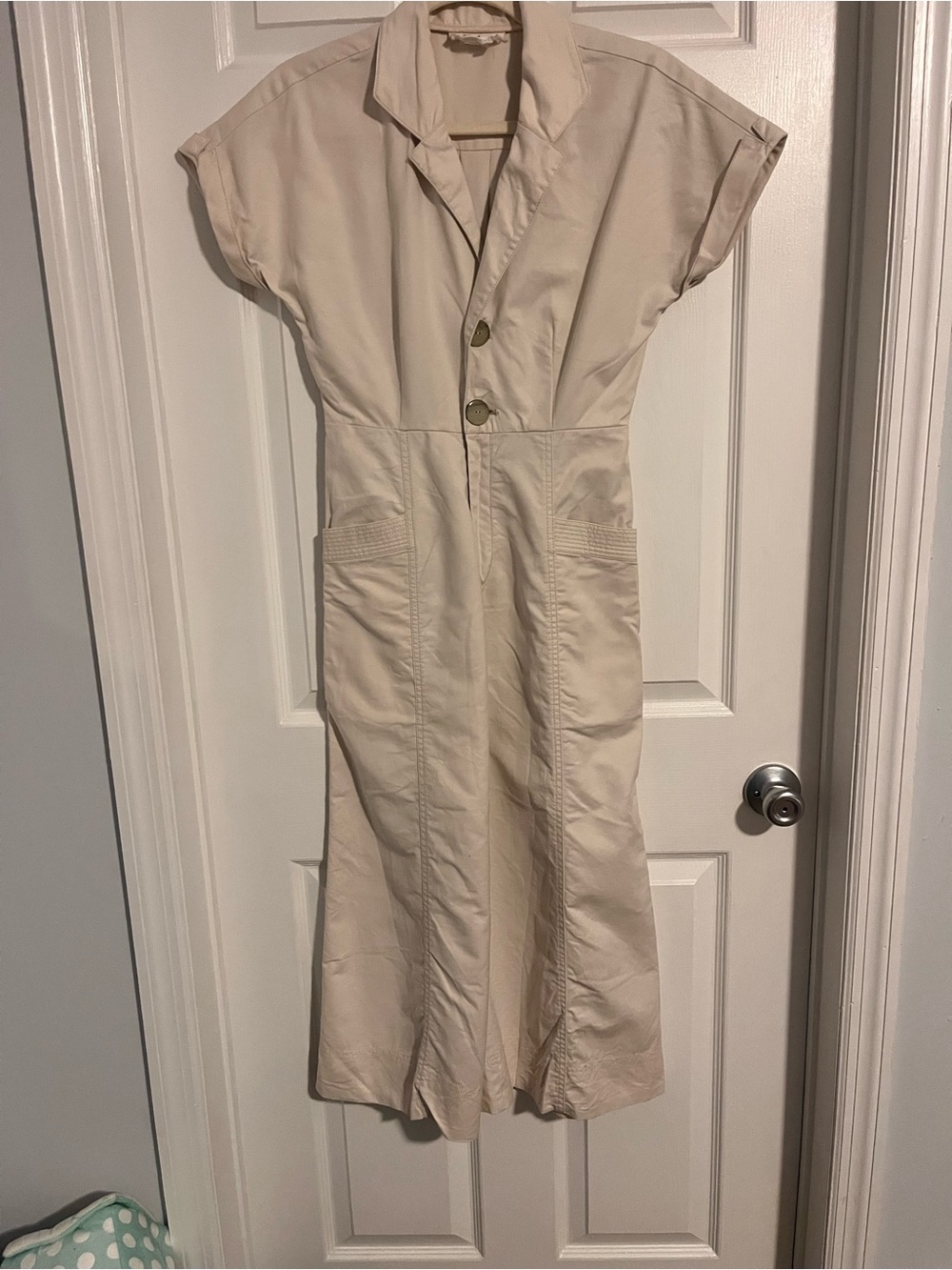 Anthropologie Cream Button-Front Jumpsuit